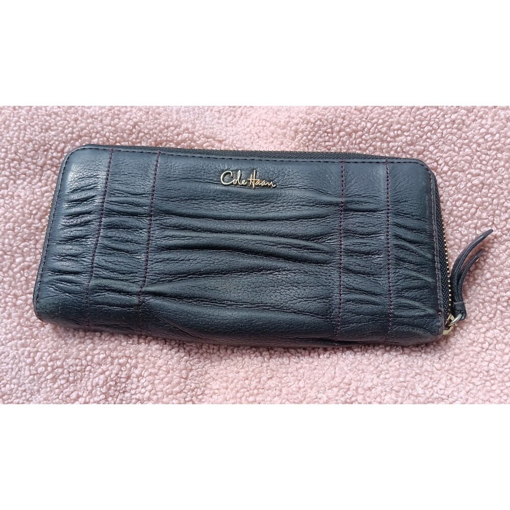 Cole Haan Black Long Zip‑Around Women’s Wallet Leather Credit Card Organizer - Picture 1 of 3